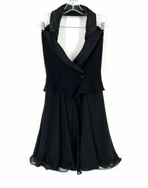 Niteline Size 4 Black Halter Beads Vintage Dress